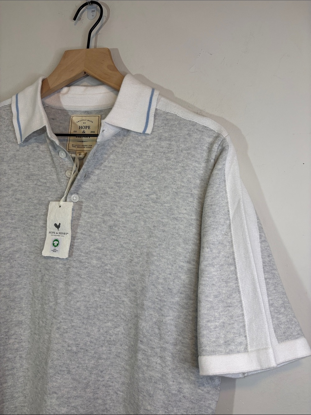 Hope & Henry GOTS Organic Cotton Short Sleeve Sweater Polo Contrast Trim Collar
